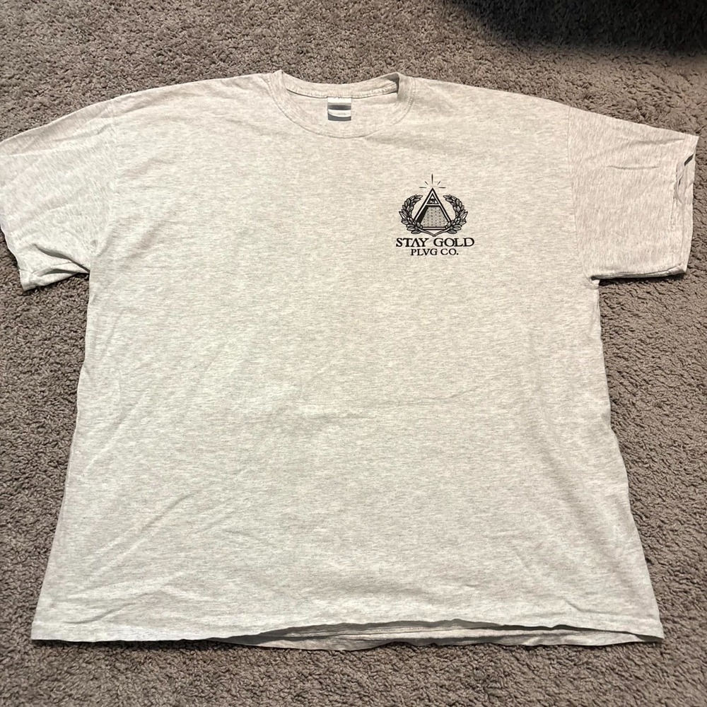 Stay Gold PLVG Co Graphic T Shirt Mens 2XL Gray Pyramid Cross Streetwear Tee